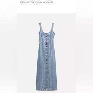 Zara Blue Buttoned Denim Maxi Dress